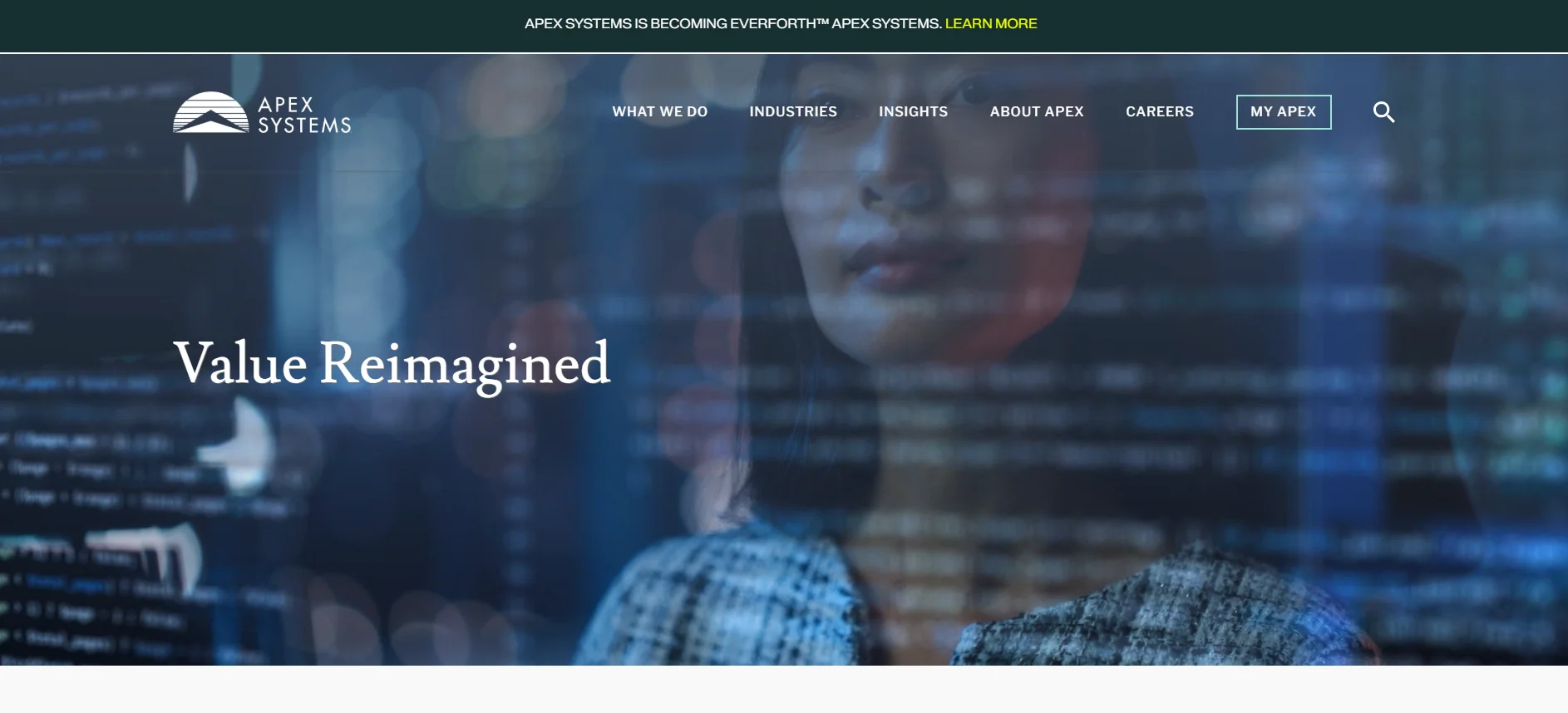 Apex Systems staffing company logo — IT staffing industry competitor reference for KORE1 workforce solutions content