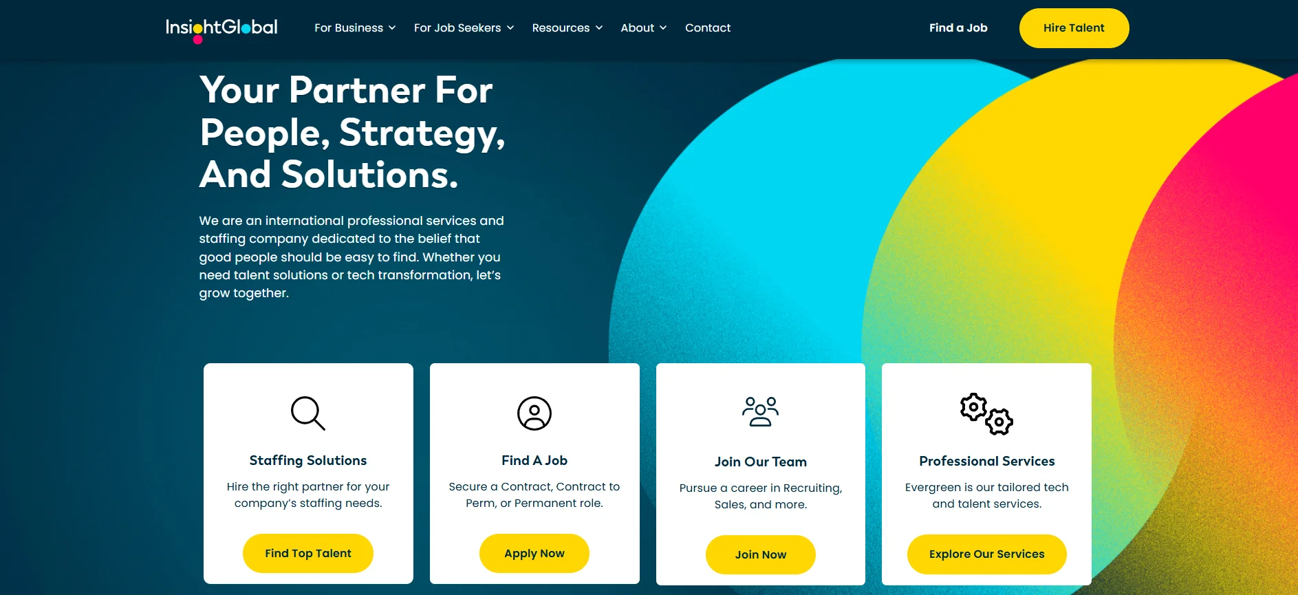 Insight Global staffing company homepage — enterprise tech recruiting and IT staffing comparison profile