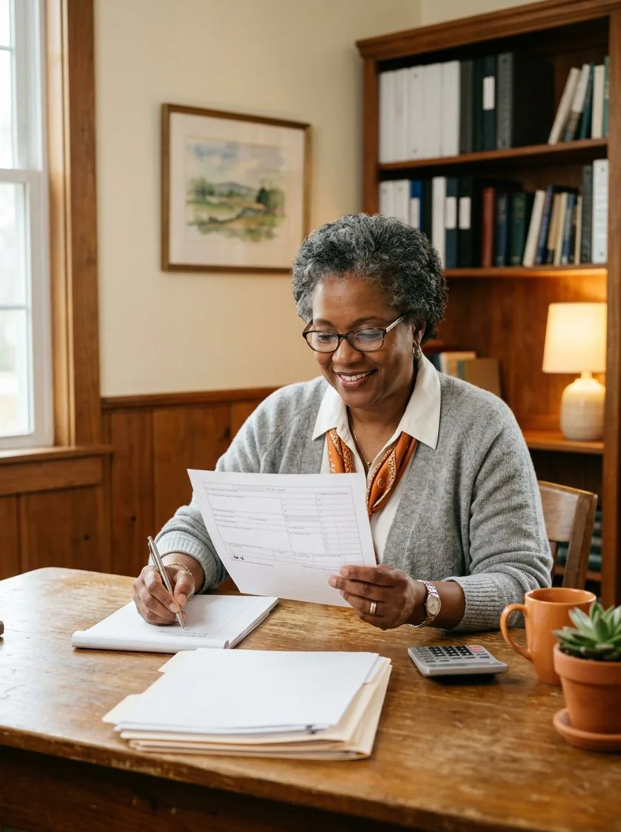 Church treasurer reviewing clergy compensation and housing allowance documents, KORE1 church payroll services