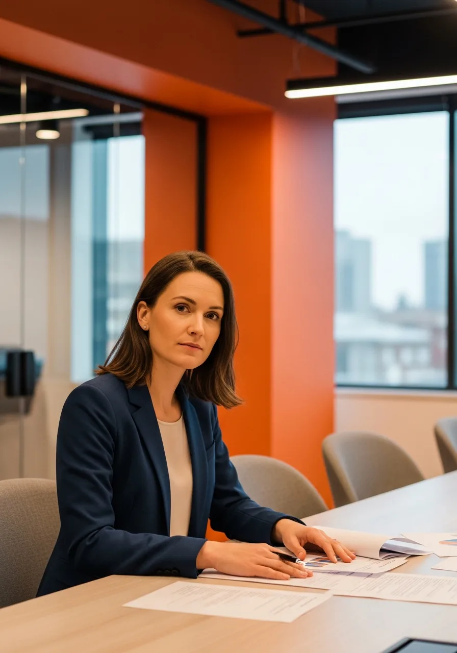 Business professional reviewing contract-to-hire versus direct hire decision framework in a modern office