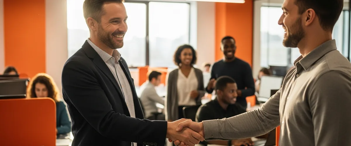 New contractor being welcomed as a full-time employee after a successful contract-to-hire conversion at a technology company