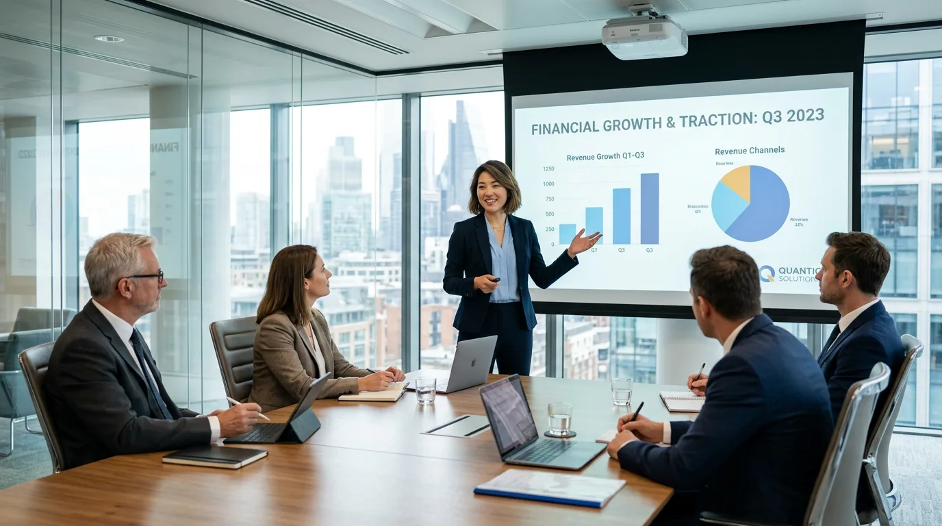 Startup founder presenting investor-ready financials to investors with fractional CFO support