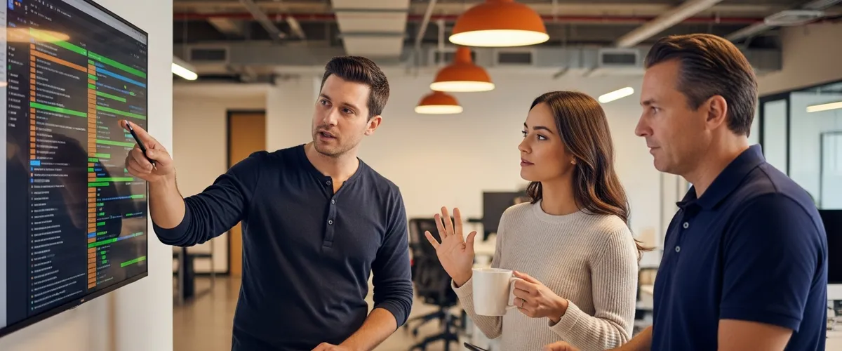 Team of site reliability engineers reviewing Kubernetes cluster monitoring dashboard