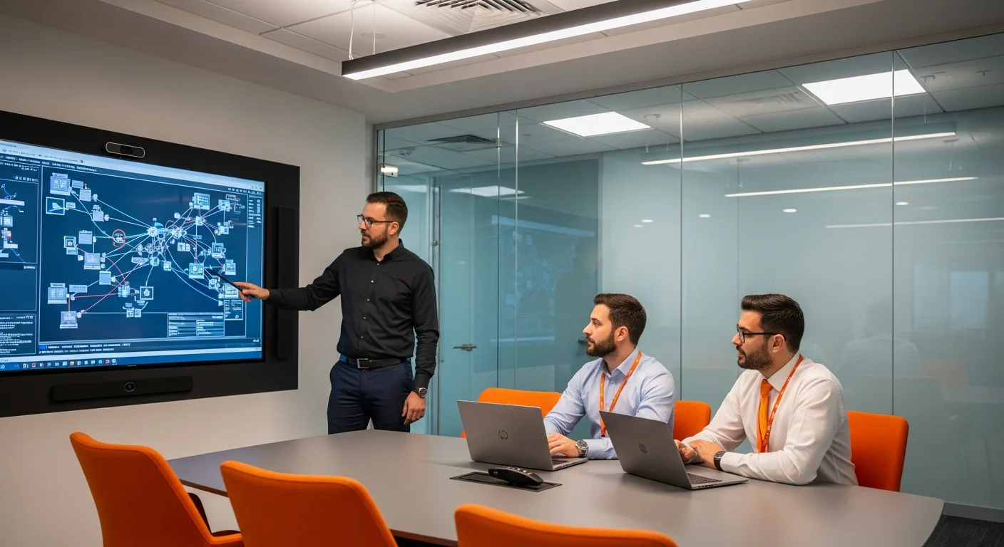 Information security team reviewing incident response procedures in a corporate conference room