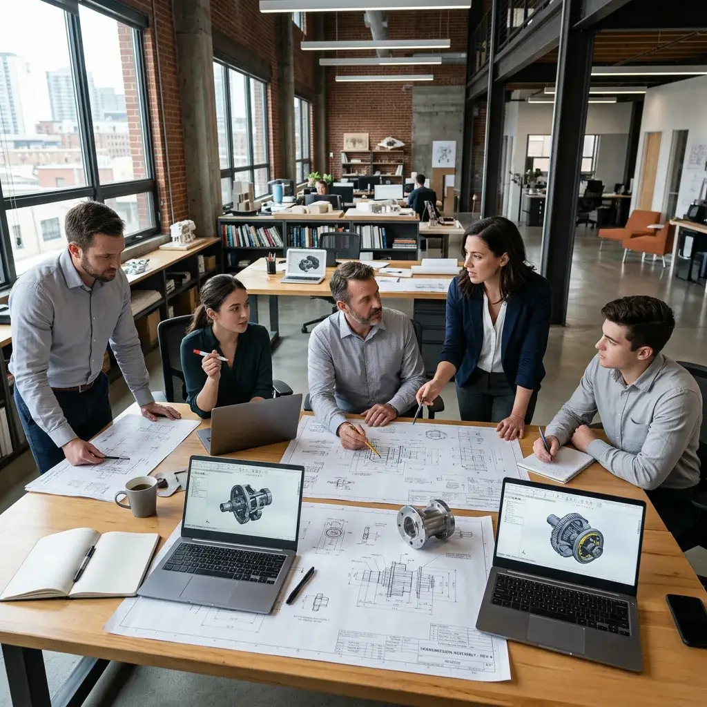 Mechanical engineers reviewing CAD drawings at a mechanical engineering staffing agency