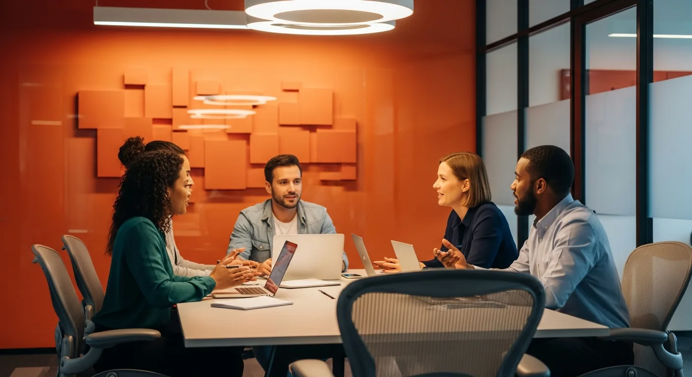 Diverse tech team collaborating on MLOps hiring strategy around conference table