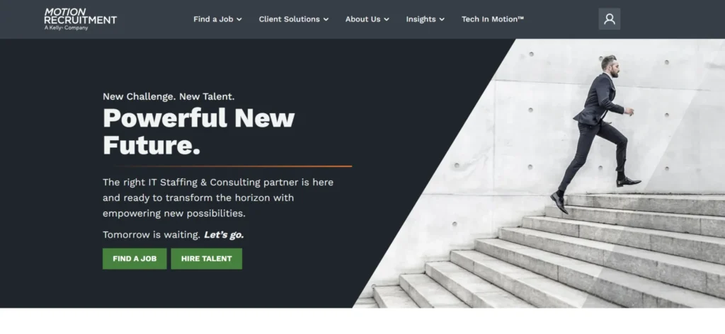 Motion Recruitment tech-first IT staffing and consulting firm homepage featuring career and hiring solutions