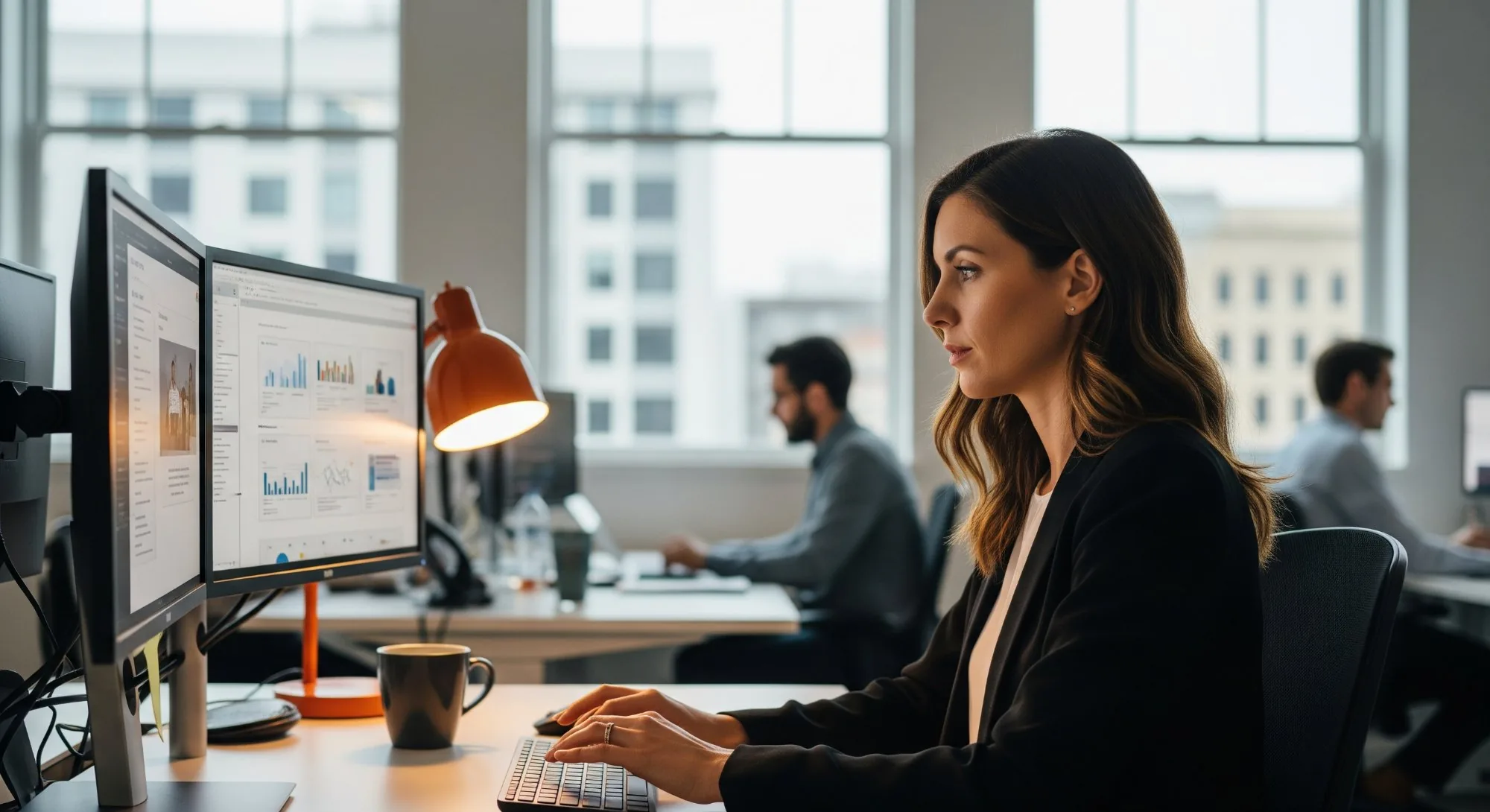 Two business professionals discussing payroll outsourcing compliance and vendor selection criteria