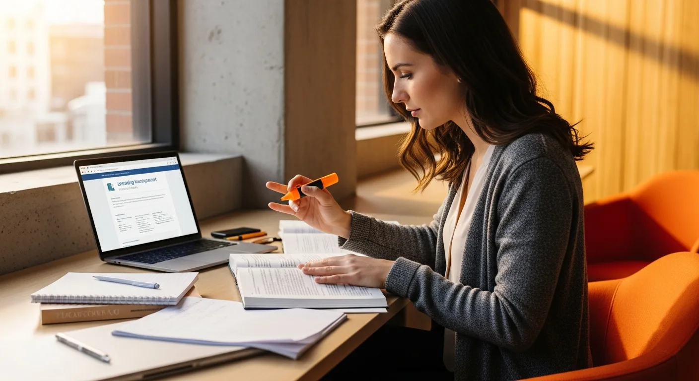 Professional studying for scrum master certification exam at modern workspace