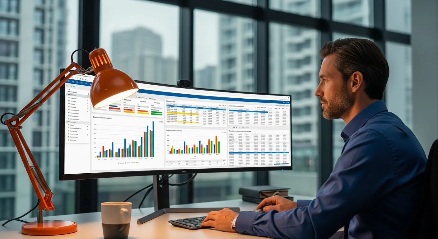 Professional reviewing scrum master salary and compensation benchmark data on monitor