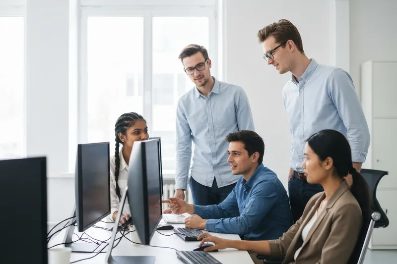 IT professionals collaborating in a modern Dallas tech office
