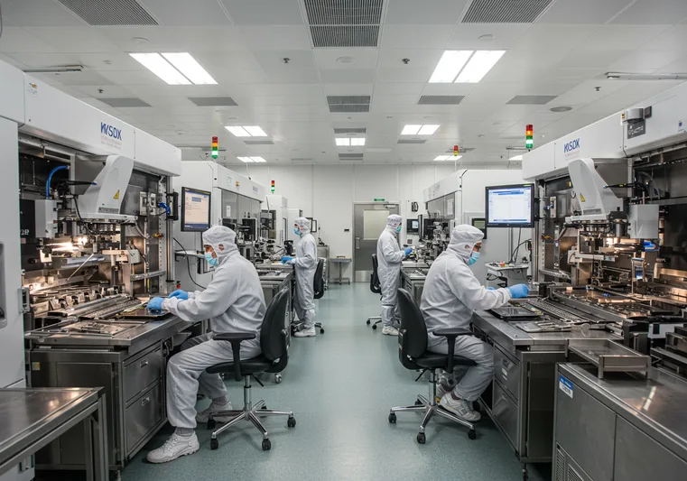 Engineering team reviewing technical plans in a Phoenix semiconductor facility