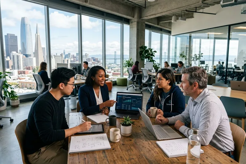 San Francisco Bay Area tech and biotech professionals in a modern workspace