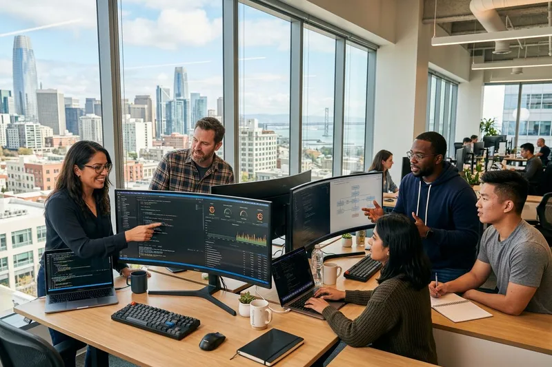 IT professionals collaborating in a modern San Francisco tech office