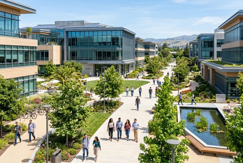 Silicon Valley tech and semiconductor professionals in a modern San Jose campus