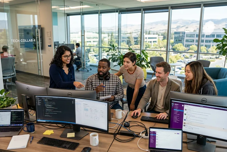 IT professionals collaborating in a Silicon Valley tech office