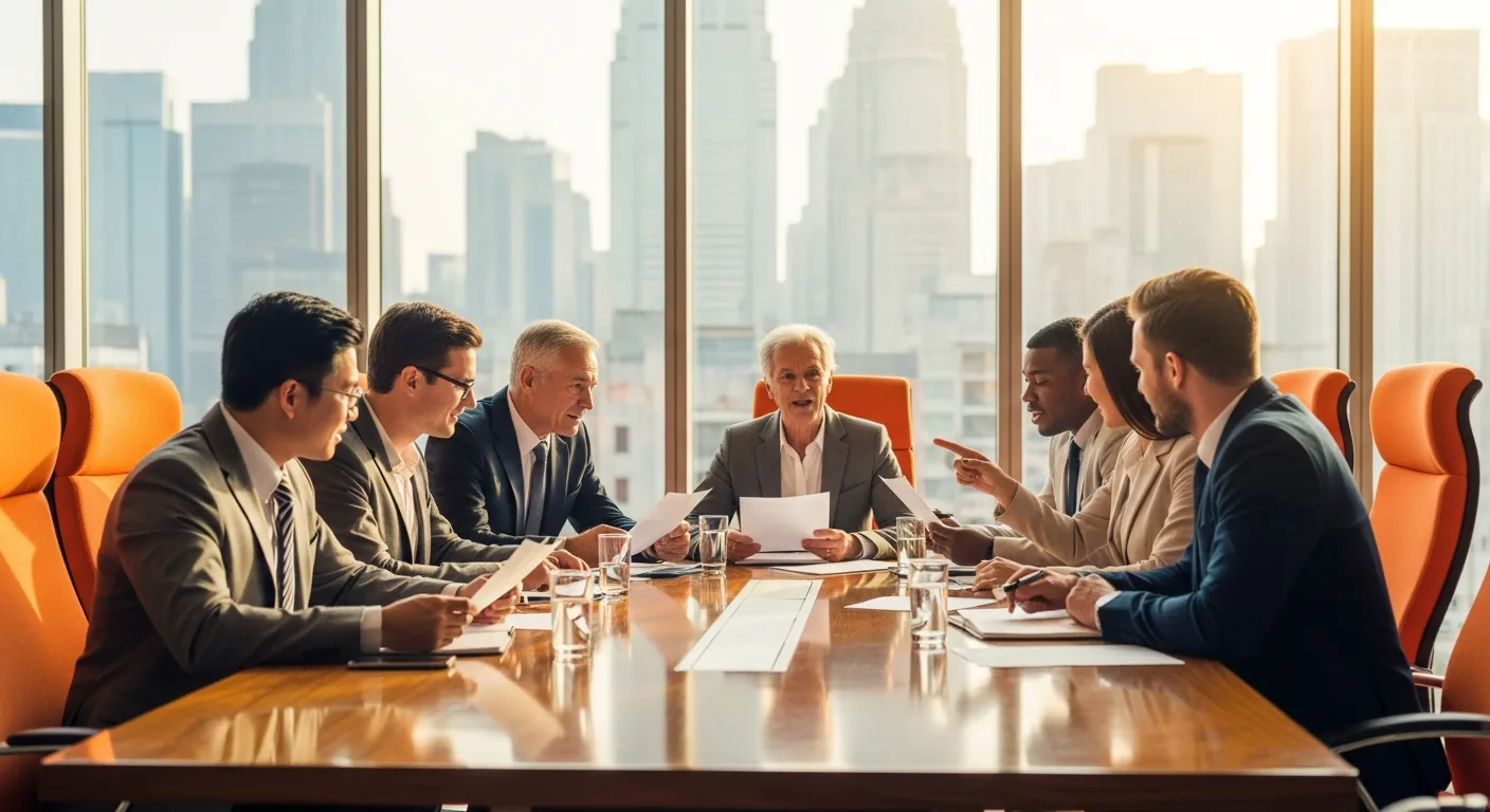 Senior leaders in a boardroom discussing succession planning strategy