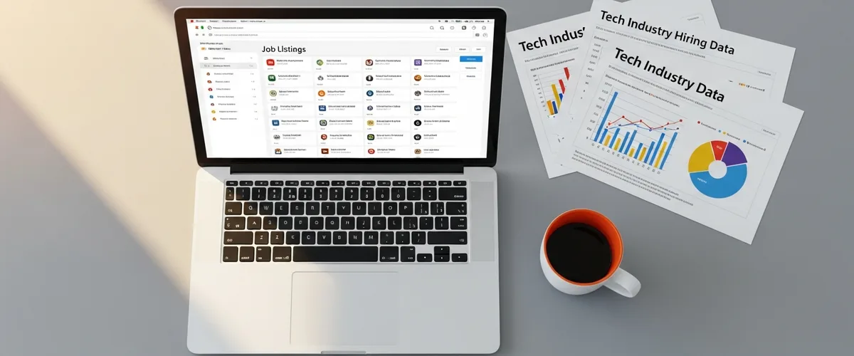 Tech layoffs 2026 talent market data and hiring analysis on desk with laptop and reports