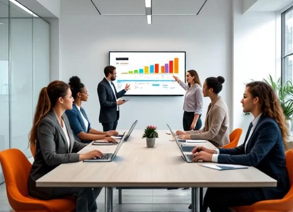 Diverse IT team collaborating on a project at a modern tech office - KORE1 contract staffing team scaling