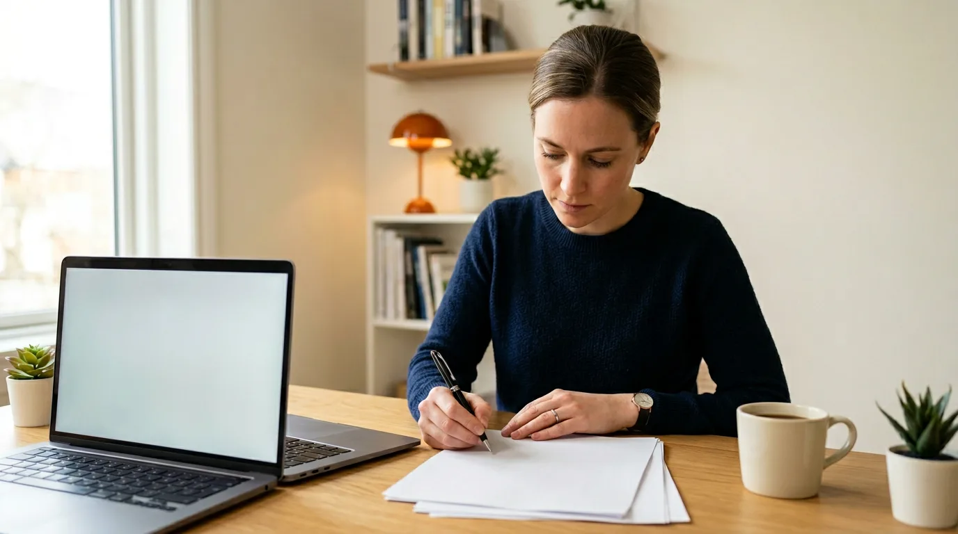 Staff accountant reviewing month-end close work at a desk, KORE1 accountant staffing