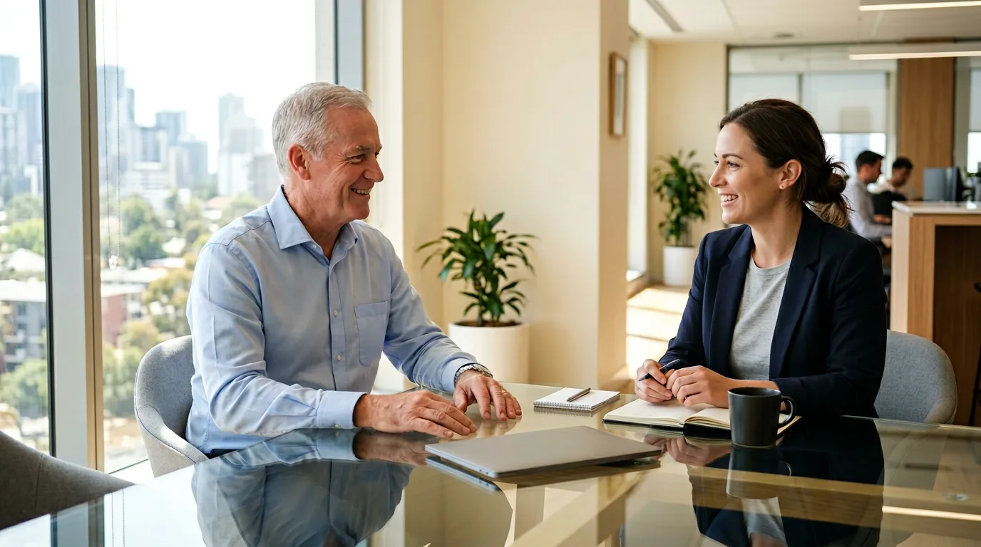 Senior accountant consulting with a colleague about contract and direct-hire engagement options