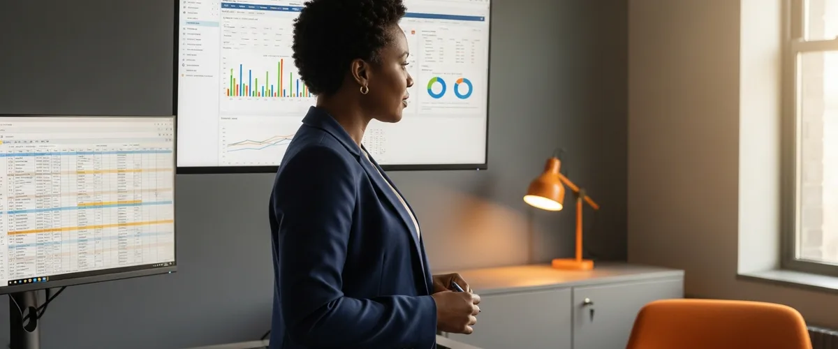 Accounting staffing agency placed controller reviewing a month-end close dashboard