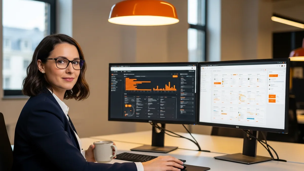 Tech recruiter at dual monitors using AI-assisted sourcing and candidate enrichment for 2026 tech placements