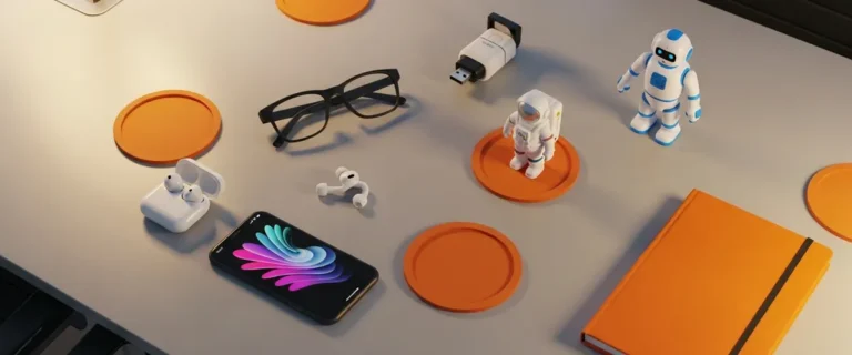 Tech gadgets and novelty items flatlay for April Fools 2026 pranks roundup
