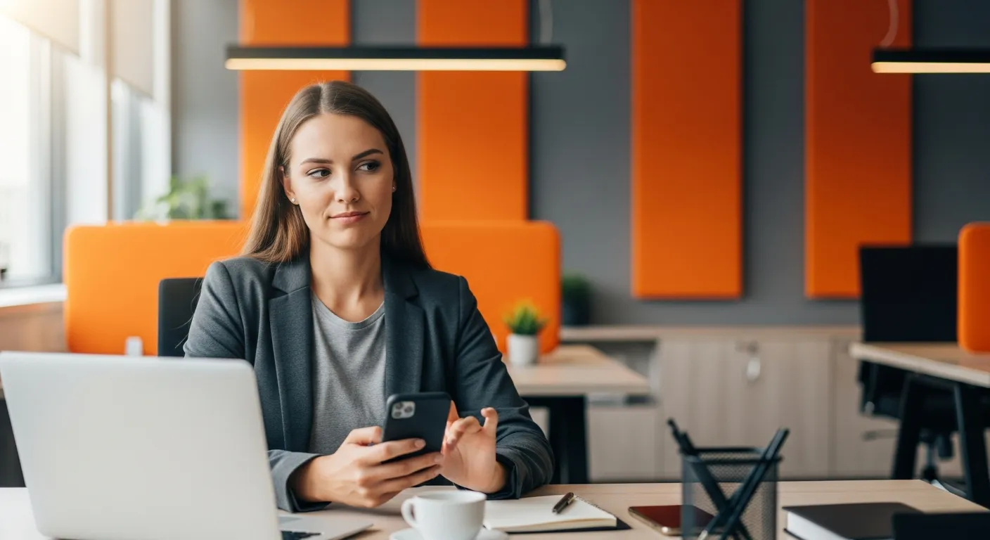 Professional skeptically reading April Fools tech prank announcement on phone
