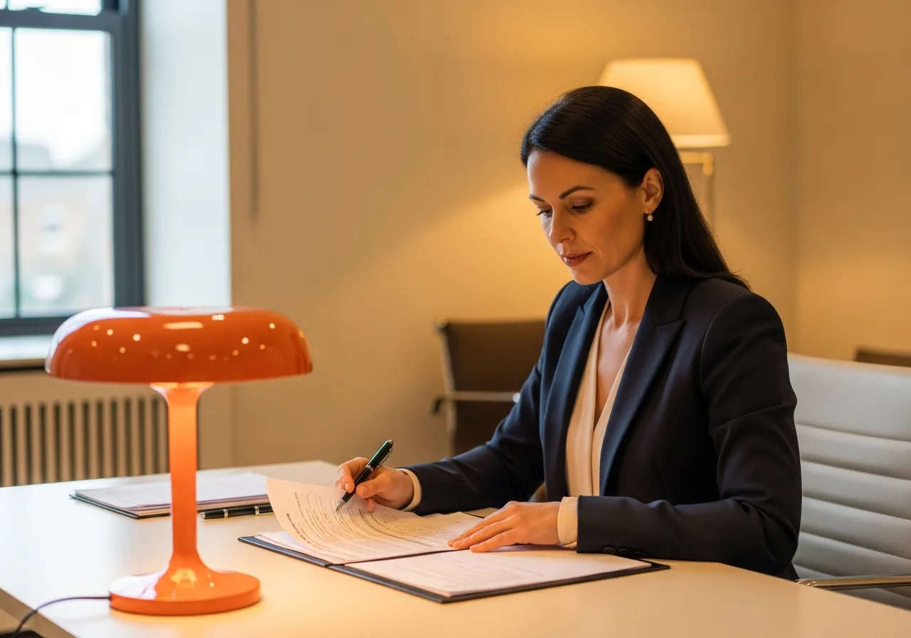 Senior auditor reviewing financial controls documentation at a clean desk, KORE1 auditor staffing services