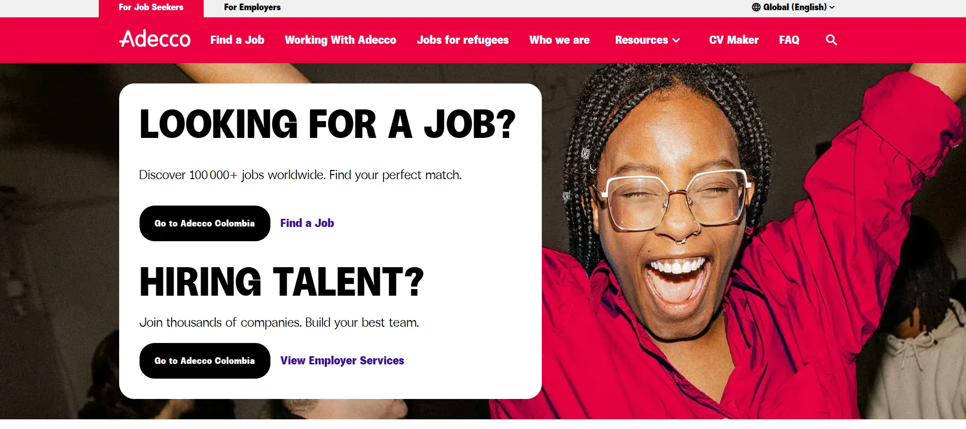 Adecco high-volume accounting staffing agency homepage