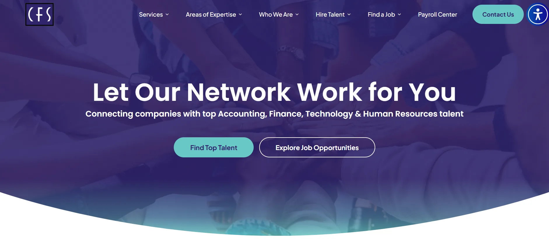 Creative Financial Staffing agency homepage