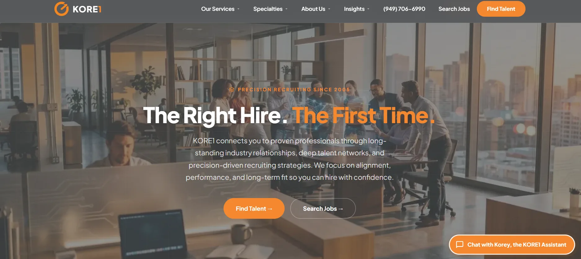 KORE1 accounting staffing agency homepage