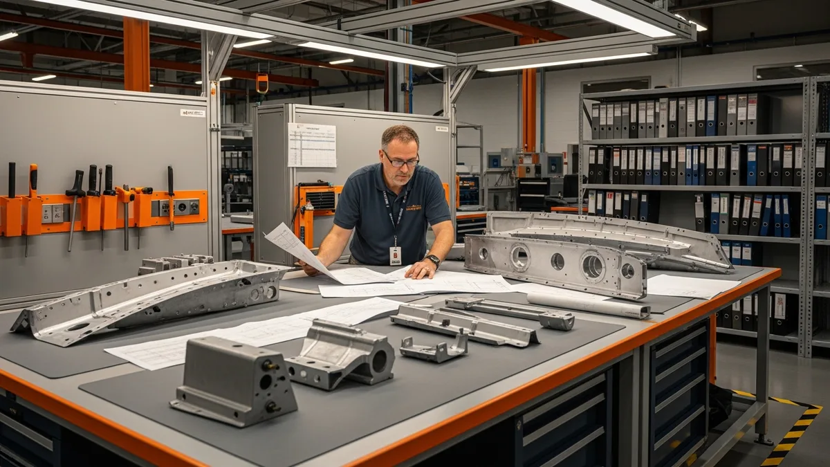 Manufacturing process engineer reviewing aerospace engineering documentation after Boeing layoffs 2026