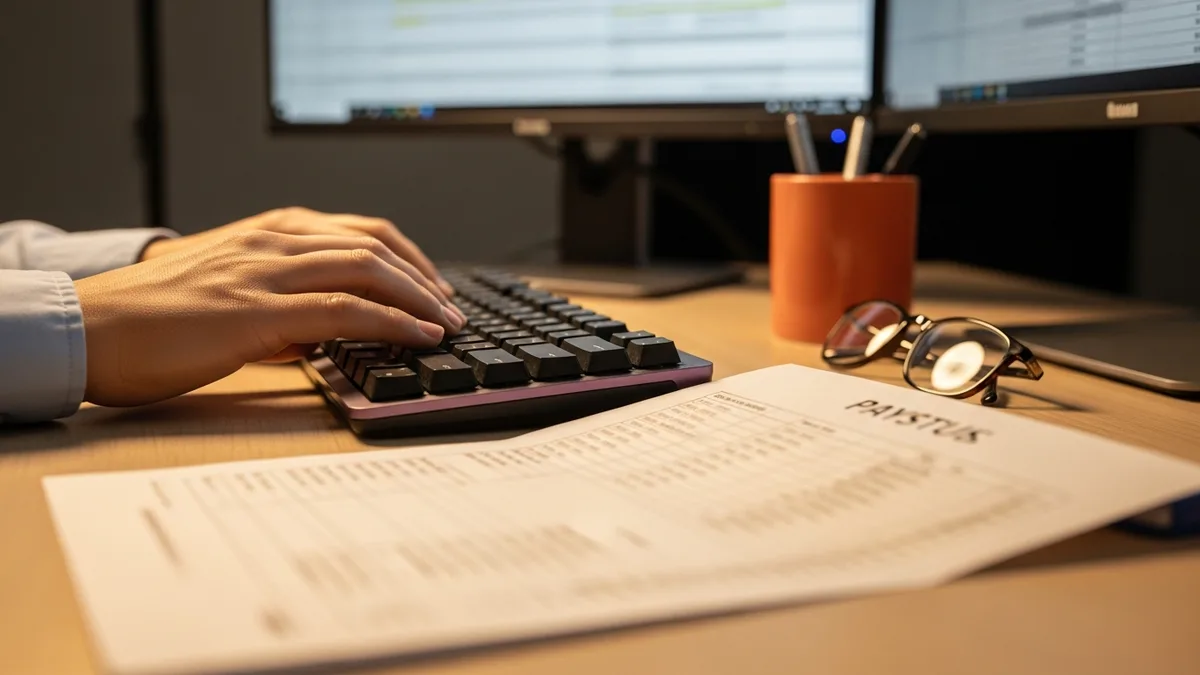 Payroll specialist reviewing California wage statement line items required under Labor Code section 226