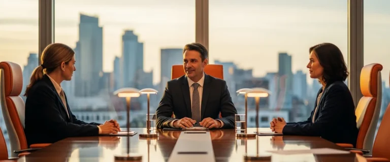 Chief Information Officer in executive boardroom with CEO and CFO discussing technology strategy for the 2026 CIO job description