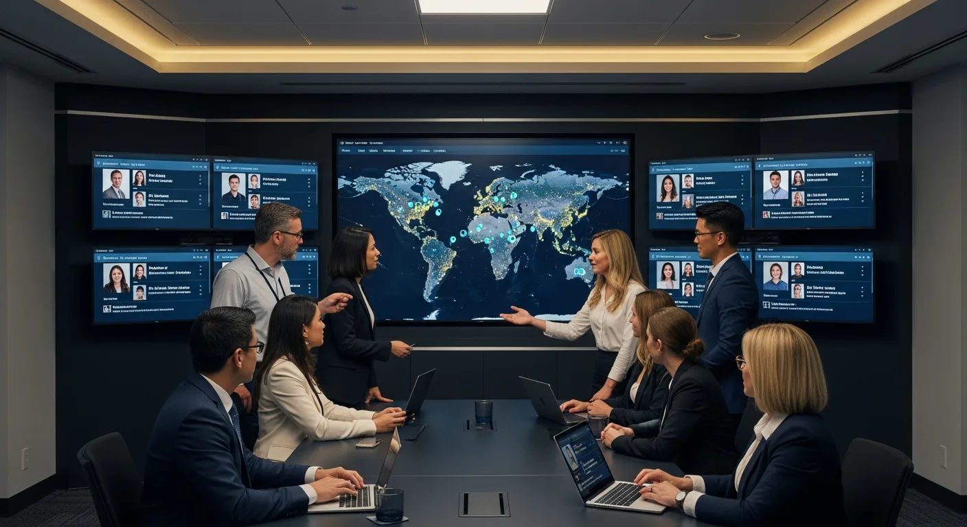 Global executive search war room — international CIO recruitment team