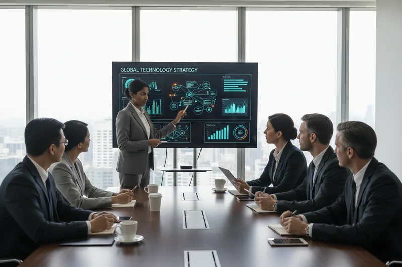 Chief information officer presenting digital transformation strategy to leadership team