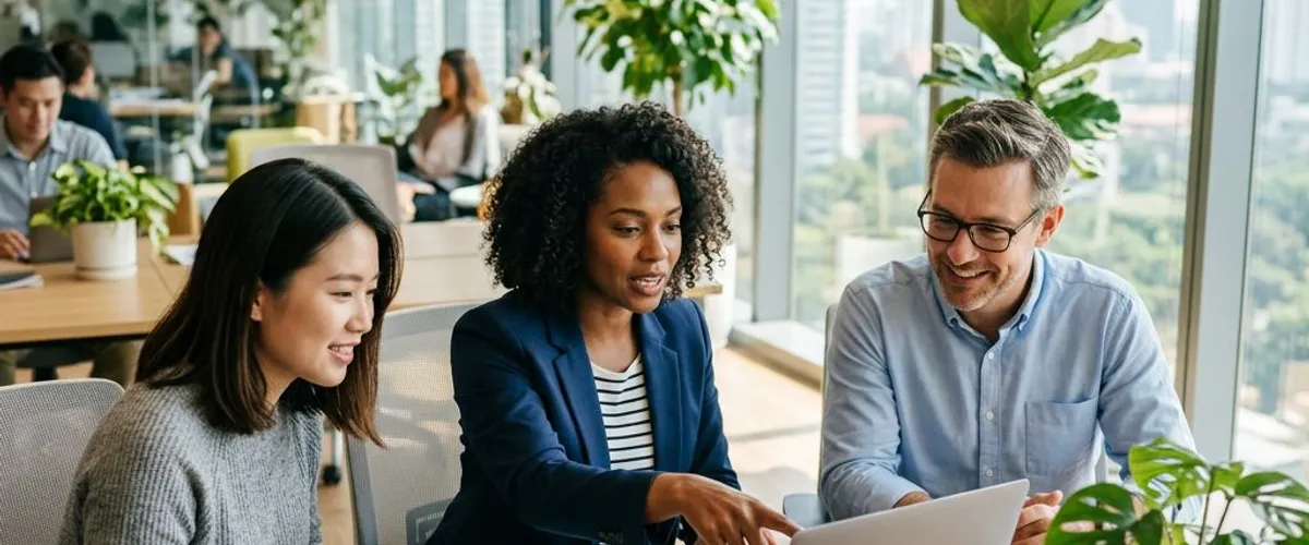 Hiring manager and contract-to-hire candidate collaborating in a modern office during a trial period