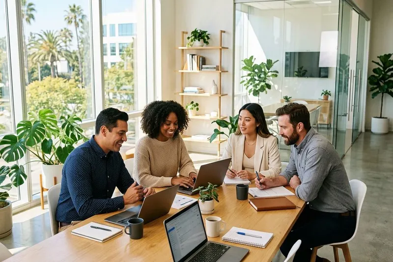 KORE1 staffing recruiter team collaborating in their Southern California office — two decades of contract-to-hire conversion experience