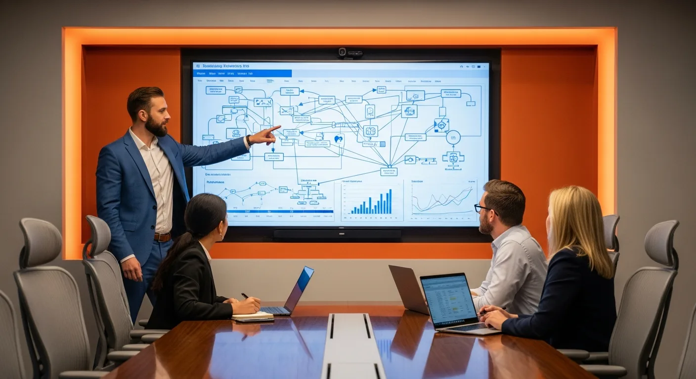 Chief technology officer presenting technology roadmap to executive team in conference room
