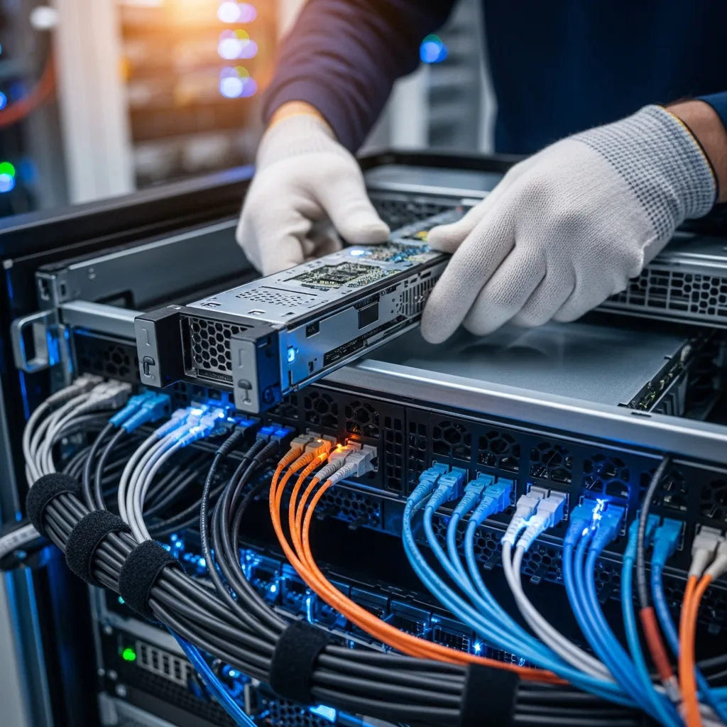 Data Center Technician Installing Server Hardware