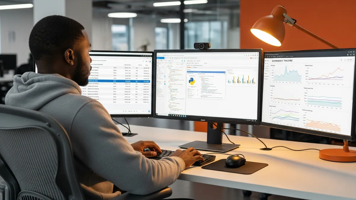 Data scientist workstation showing experiment tracking dashboards