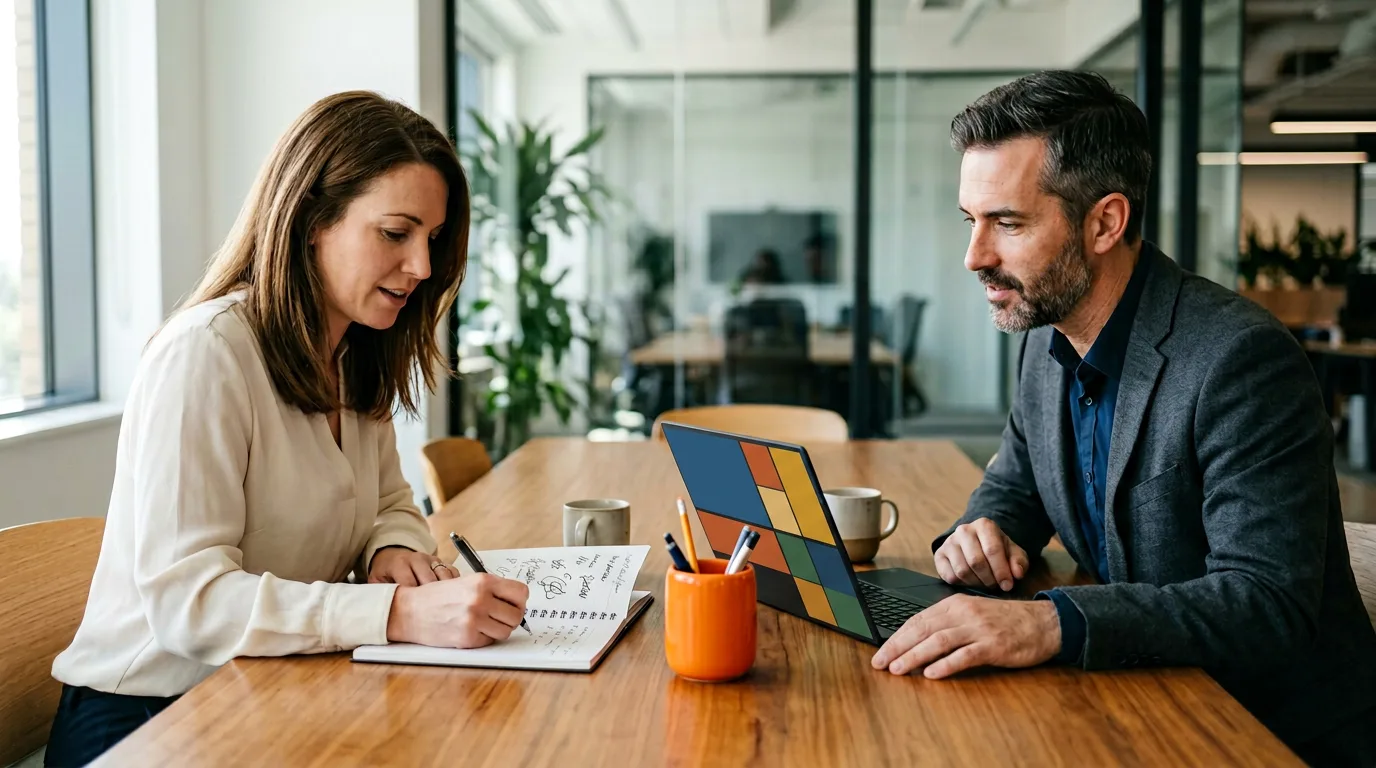 KORE1 recruiting lead reviewing DevSecOps candidate technical screen results with senior security panelist