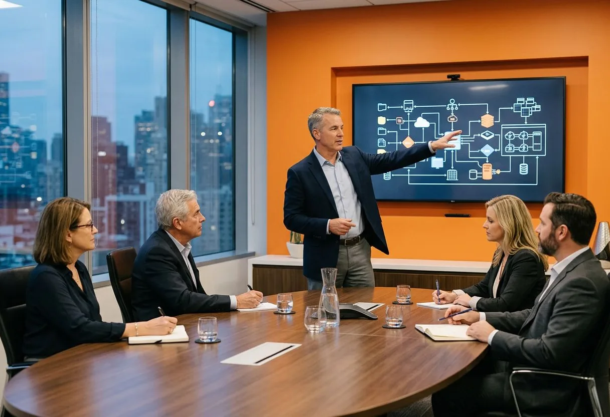 Enterprise architect presenting technology roadmap to executive leadership team