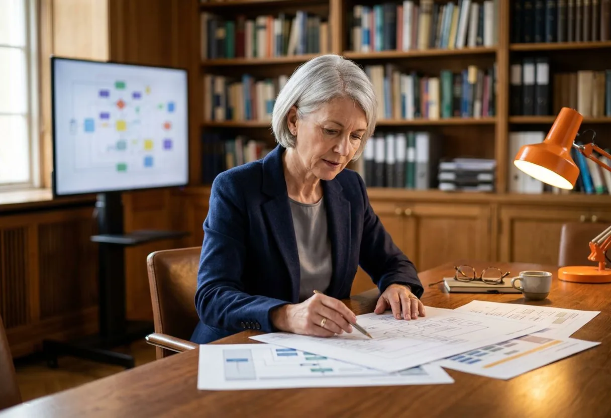 Enterprise architect reviewing TOGAF framework diagrams and target-state roadmap