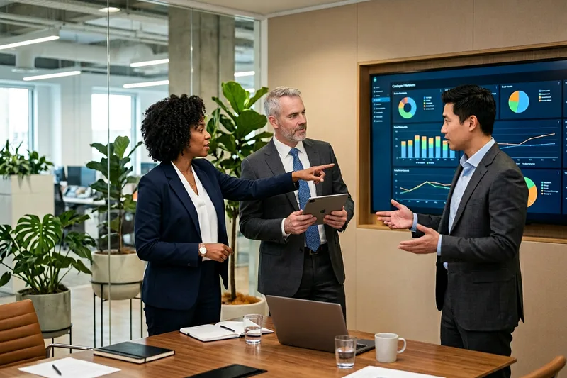 Enterprise HR and procurement leaders reviewing a contingent workforce dashboard during a quarterly business review