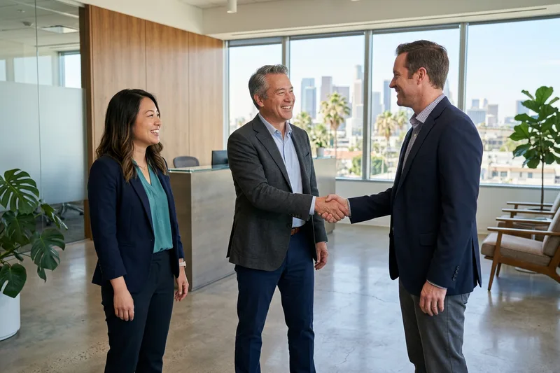 KORE1 recruiter introducing fractional CFO candidate to Los Angeles client, KORE1 LA finance staffing