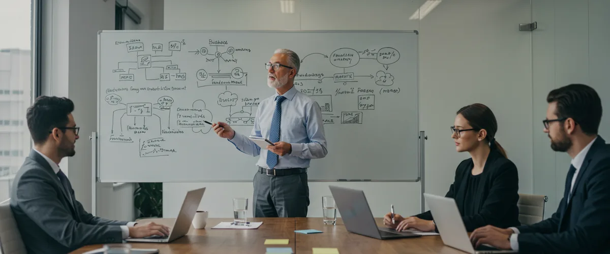 Fractional CIO leading IT strategy session with executive team, KORE1 fractional CIO services