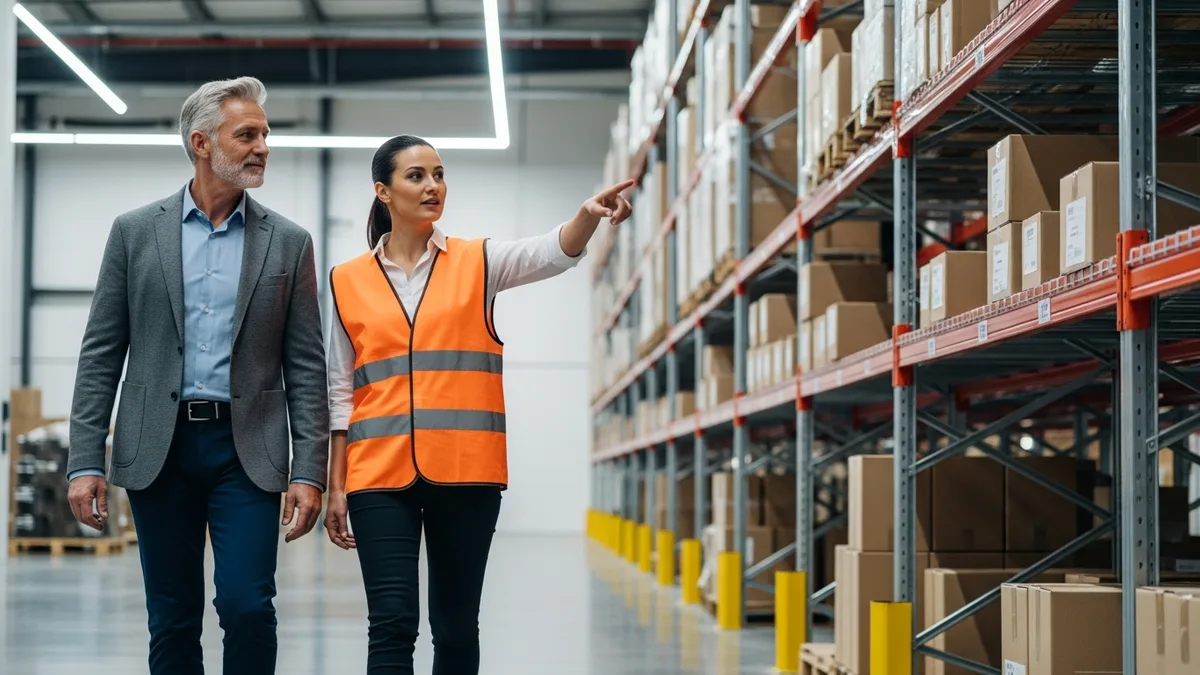 Fractional COO walking warehouse floor reviewing operations workflow